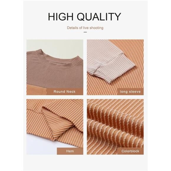 Womens Fashion 2025 Color Block Long Sleeve Crewneck Knitted Casual - Picture 6 of 7